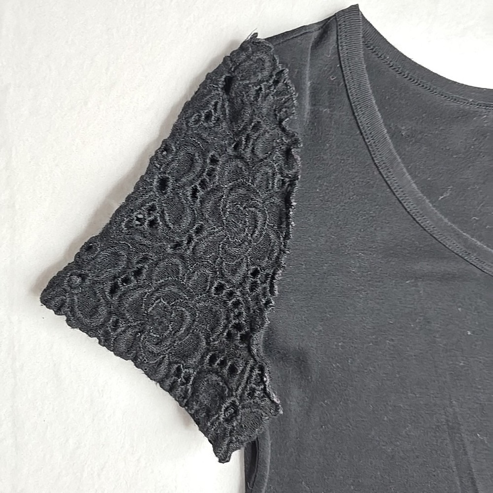 Dolce & Gabbana Women Black Shirt Size 44 Pearl Button Closure Lace Sleeve  US 8 - Picture 7 of 12